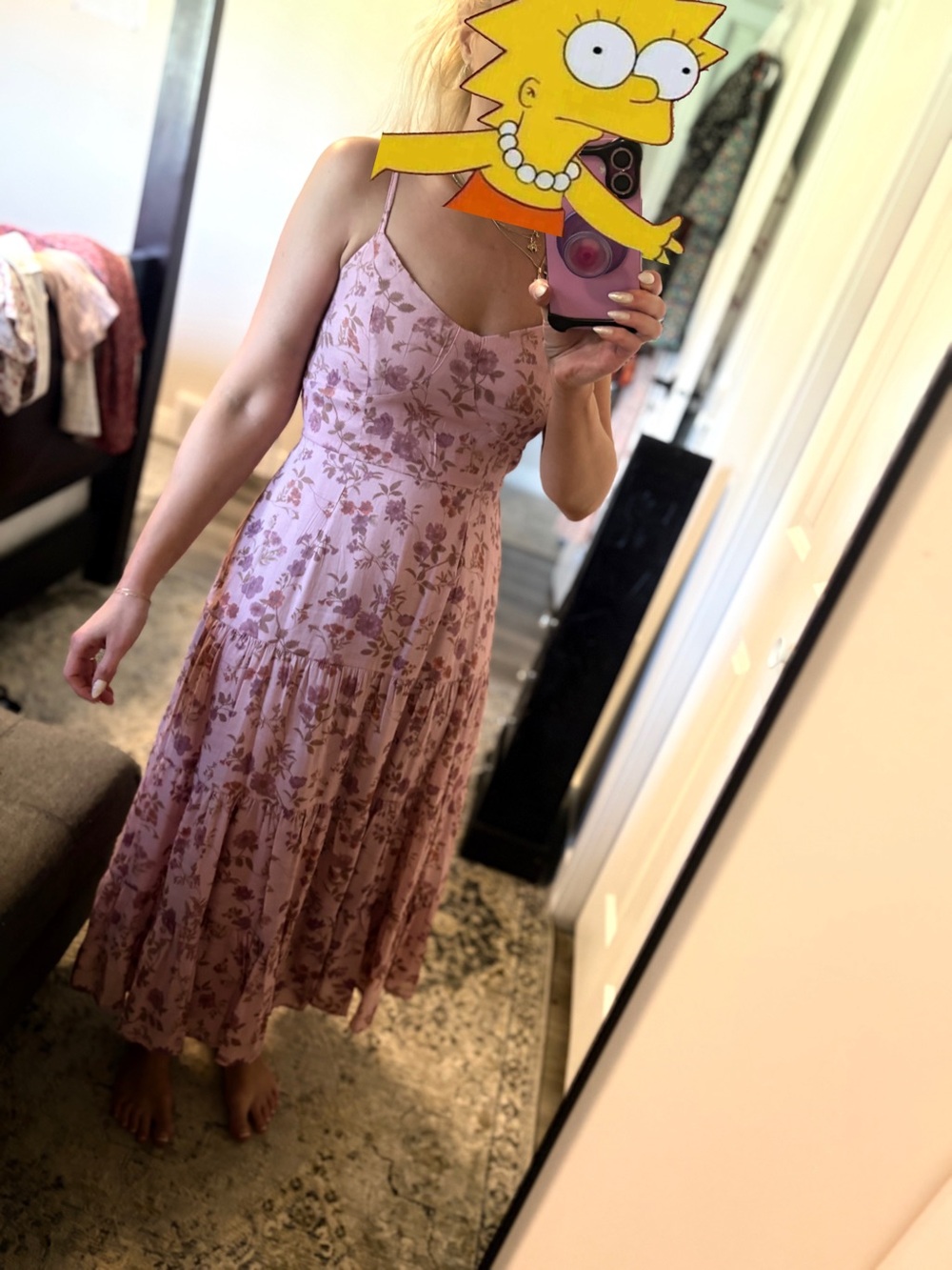 Trixxi Pink Floral Tiered Maxi Dress with matching hair bow